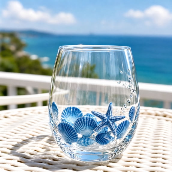 MMJ Handmade Sea Animal Glass Cups Coastal Home Decor Drinkware for Ocean Lovers