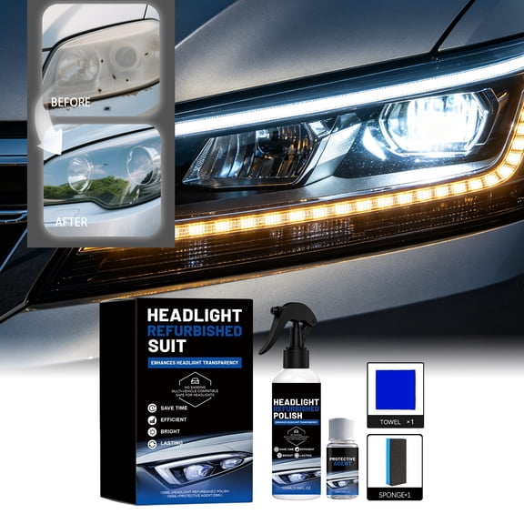 MMJ Headlight Restoration Kit 120ml Lens Cleaner Polish Yellow Oxidation Remover Protective Sealant with Towel Sponge