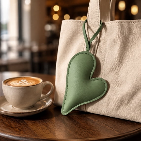 MMJ Heart Shaped Bag Charm Leather Keychain Pendant Backpack Purse Car Accessory Gift 10.24x2.76in