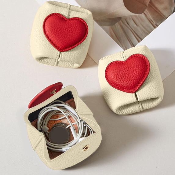 MMJ Heart Shaped Mini Coin Purse Portable Earphone Storage Pouch Snap Closure Small Change Wallet for Daily Essentials, 3.14x3.14x1.37in