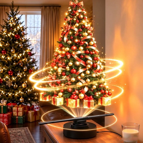Led Moving Windows MMJ Holographic 3D Fan, Christmas LED Hologram Display with Santa Tree ...