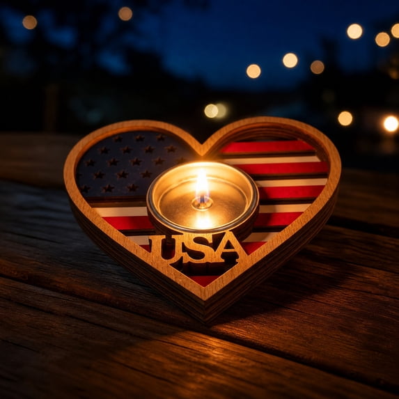 MMJ Independence Day Candle Holder Wooden Lantern Stand Patriotic Tabletop Decor Festival Home