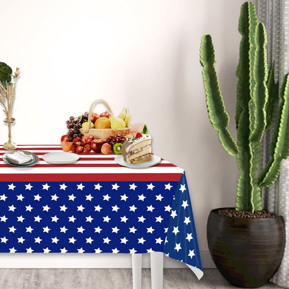 MMJ Independence Day Patriotic Disposable Tablecloth Red White Blue for Party Picnic BBQ Summer Celebration