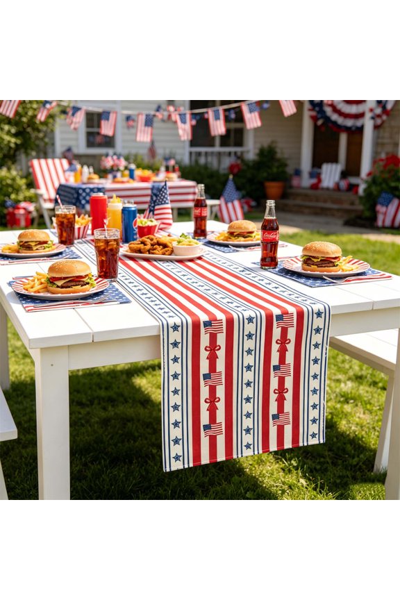 Independence Day Table Runner 33x183cm Red White Blue for Living Room Coffee Kitchen Table