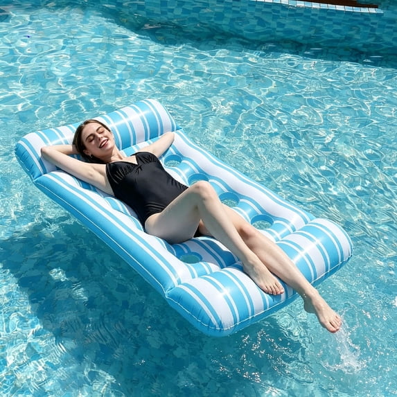 MMJ Inflatable Floating Lounge Bed with Headrest for Pool Beach Lake Summer Relaxation