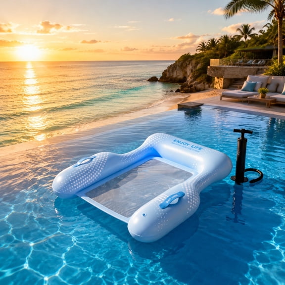 MMJ Inflatable Pool Floating Bed Large Water Sofa with Headrest Blow Up Lounger Pool Party Relax 41.34x35.43in