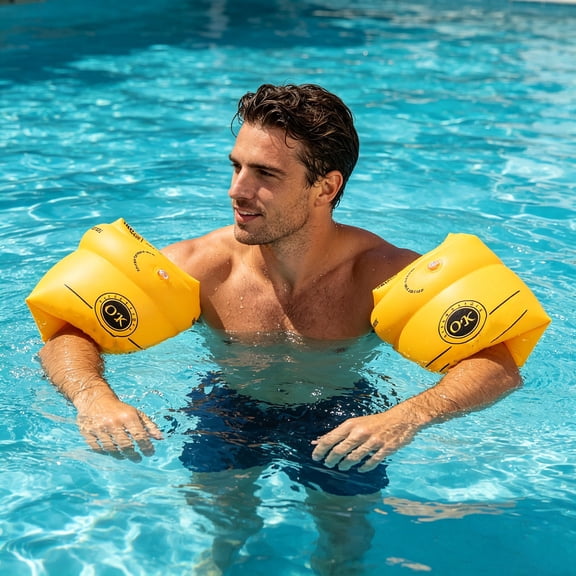 MMJ Inflatable Swim Armbands Floaties PVC Double Air Chamber Safety Sleeves Thickened Wearable Beginner