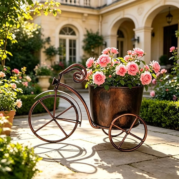 MMJ Iron Tricycle Planter Vintage Metal Wheelbarrow Flower Pot Stand Rustic Farmhouse Decorative Container for Garden Patio Yard Home Outdoor Decor 9.45x6.30x4.72in