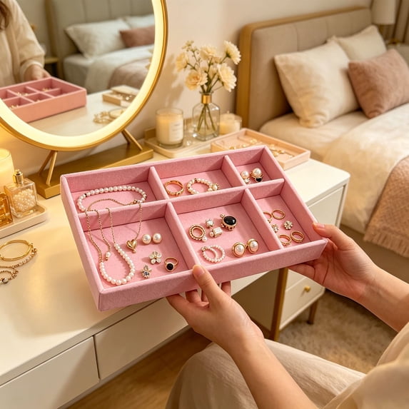 MMJ Jewelry Box Velvet Stackable Drawer Organizer Tray for Rings Earrings Necklaces Storage 8.26x5x0.98in