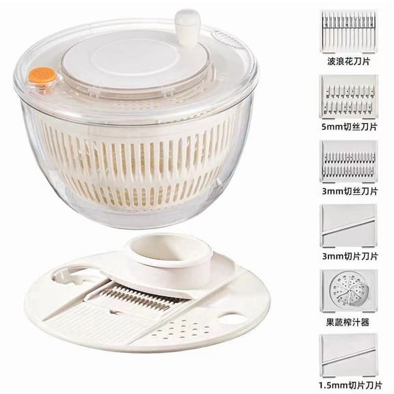 MMJ Kitchen Appliances Salad Spinner 6 in 1 Manual Vegetable Chopper and Juicer with Interchangeable Blades for Food Prep
