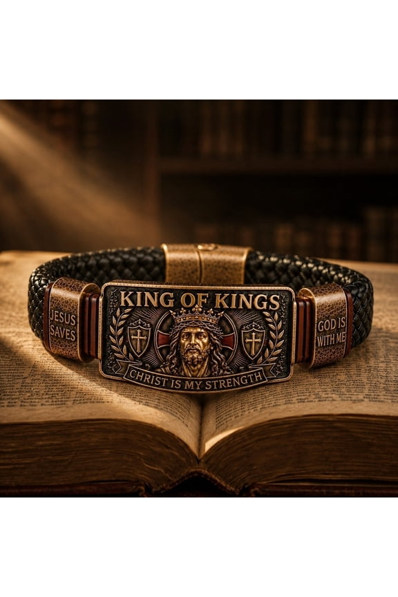 Leather Bracelet Men Engraved Faith Bangle Copper Magnetic Clasp Inspirational Christ Religious Gift