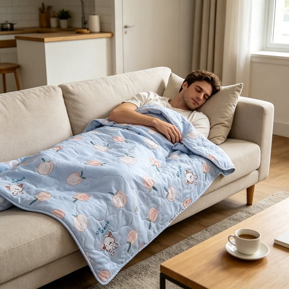 MMJ Lightweight Summer Blanket Ice Cream Print Washable Cool Feeling Comforter 39.4x59in