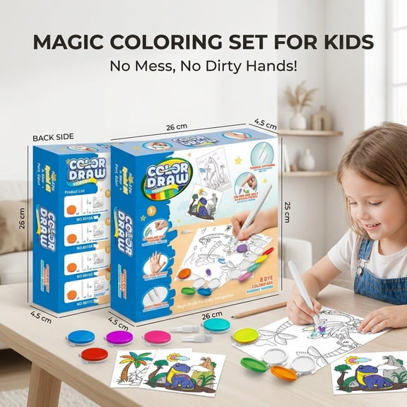 MMJ Magic Color Painting Set 42 Pcs Dinosaur Theme Mess Free Watercolor for Kids Art Gift