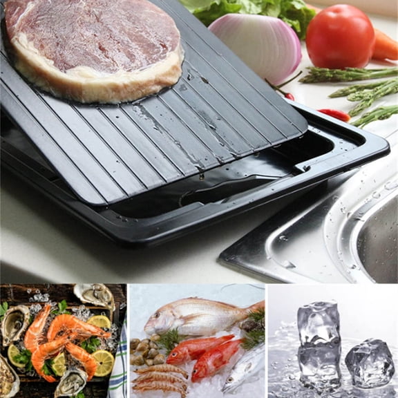 MMJ Meat Thawing Tray with Drip Pan Aluminum Quick Defroster for Steak Chicken Fish Kitchen Gadget