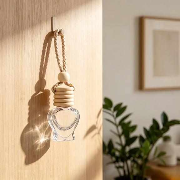 MMJ Mini Glass Aroma Diffuser Bottle with Wood Cap Hanging Pendant for Car Wardrobe 5ml 2.05in