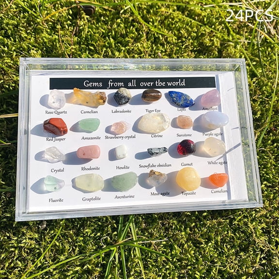 MMJ Natural Crystal Agate Semi Precious Stone 24 Kinds Ore Specimen Collection Box 3.54x2.36in