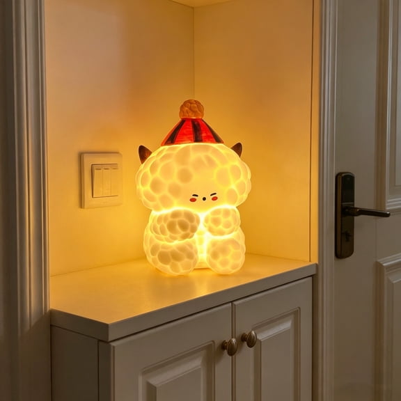 MMJ Night Light Cute Cartoon Sheep Silicone Bedside Lamp Soft Warm Glow for Bedroom Dorm Office Home Decor Gift