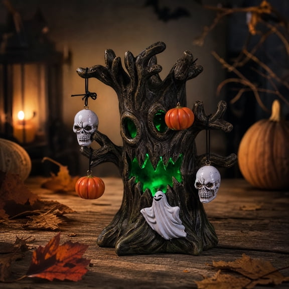 MMJ Night Light Table Lamp Halloween Tree Spirit LED Resin Figurine Spooky Tabletop Mantel Centerpiece Decor