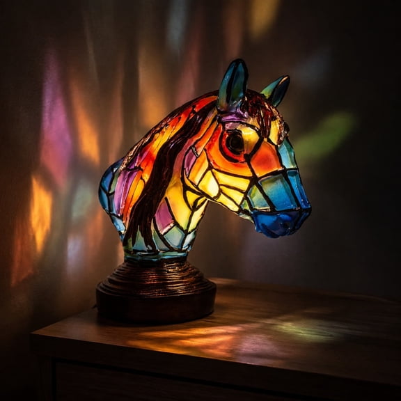 MMJ Night Light Table Lamp Horse Head Resin LED USB Battery Bedroom Decor Equestrian Gift