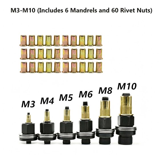 MMJ Nut Rivet Tool Kit Hand Riveter Carbon Steel Mandrel M3-M10 Thread Insert Nutsert Set Furniture Automotive Industrial Construction