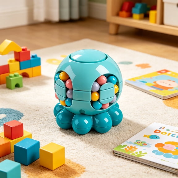 MMJ Octopus Magic Bean Cube Double Sided Rotating Fidget Spinner Puzzle Brain Teaser Educational Travel