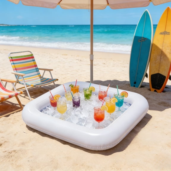 MMJ PVC Inflatable Cooler Tray Square Floating Ice Bar for Pool Party Buffet Drink Food Storage 49.21x24.4in