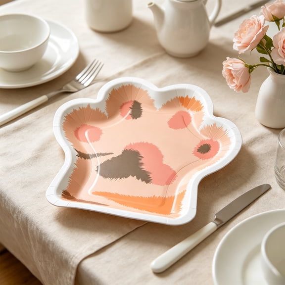 MMJ Paper Plates 10 Pack Cat Paw Disposable Party Plates Cute Animal Shaped Birthday Cake Dessert Tableware