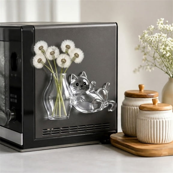 MMJ Pet Memorial Keepsake Box Cat Shape Magnetic Hair Fur Storage Fridge Magnet Mini Vase 3.15in