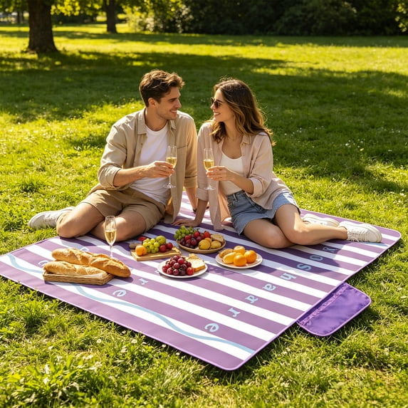 MMJ Picnic Blanket Waterproof Foldable Striped 78.74x 59in Beach Camping Lawn Park Outdoor Large 4-8 Adults Sandproof Easy Clean Portable