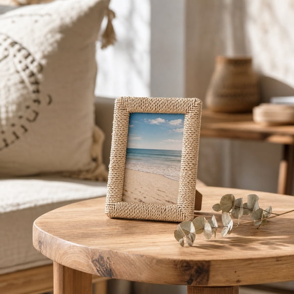 MMJ Picture Frames Seagrass Woven Photo Frame 4x6in Boho Natural Fiber Wall Tabletop Decor Display