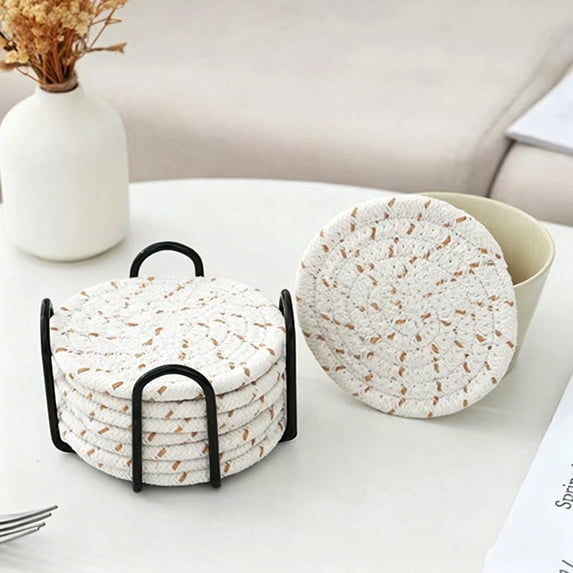MMJ Placemats Natural Round Rope Woven Heat Resistant Table Mats Multipurpose Indoor Outdoor Dining Table Protection Set of 8