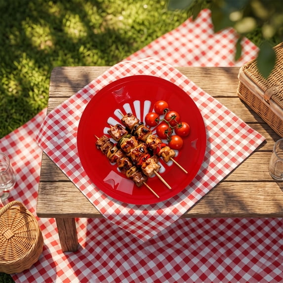 MMJ Plastic Round Hollow Basket Draining Tray Outdoor Picnic Food Serving Plate Barbecue Grill Storage Organizer 10.43in