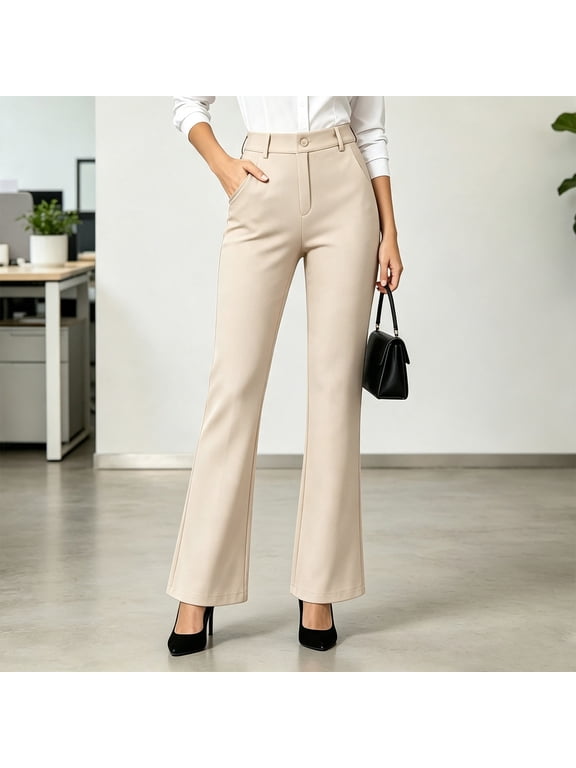 Plus Size Dress Pants for Women Straight Slim Leg High Waist with Pockets Stretchy Casual Trousers for Office Work Pants