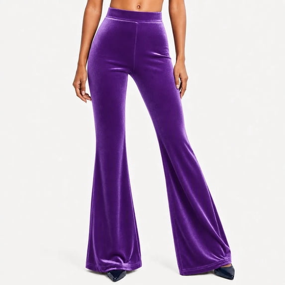 MMJ Plus Size Flare Pants for Women Flowy Solid Velvet Slim Fit High Waist Stretchy Business Casual Trousers with Pockets Full Length
