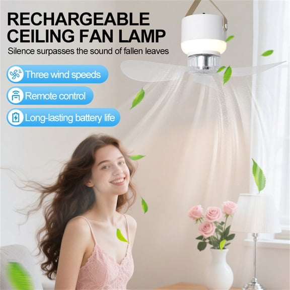 MMJ Portable Fan Light Mini Rechargeable Ceiling Tent Camping Outdoor Dormitory Quiet Silent USB Built In Cool White LED Lamp