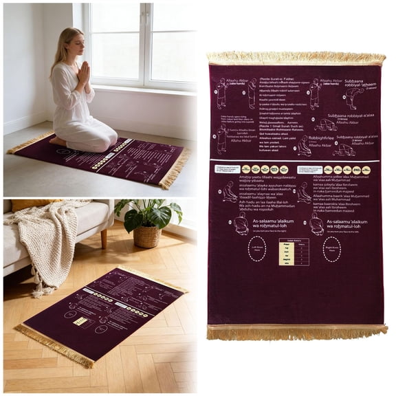 MMJ Prayer Mat Non Slip Extra Thick With English Instructions Arabic Recitation Guidance Rug For Daily Home Travel Use 19.7x27.6in
