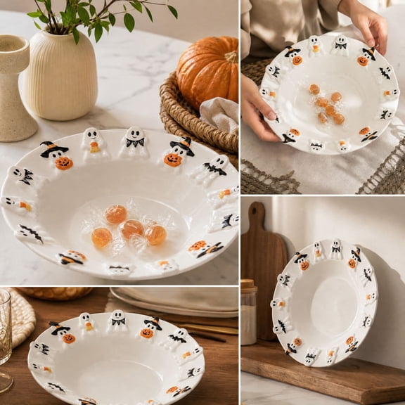 MMJ Pumpkin Decor Ghost Pumpkin Embossed Decorative Plate, Display Ornament for Table Shelf Mantel Halloween decorations