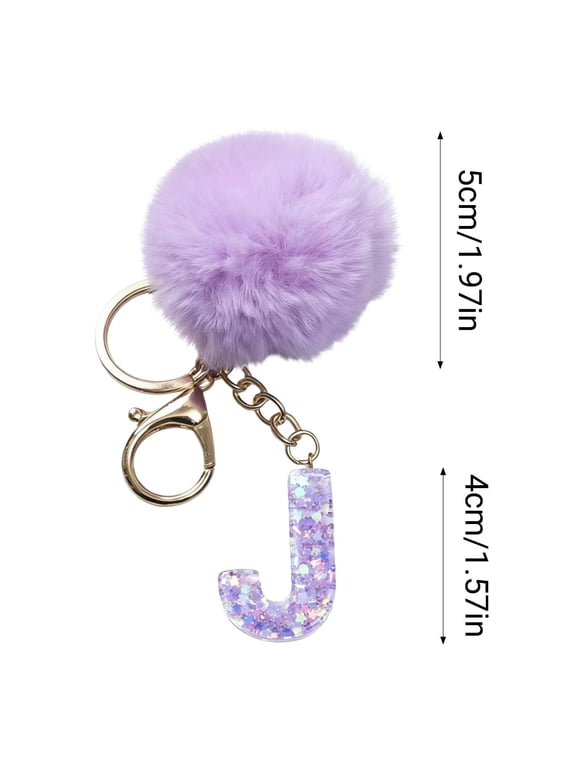 Purple Velvet Letter Pendant Keychain 26 Alphabet Backpack Charm Holiday Gift for Women Girls