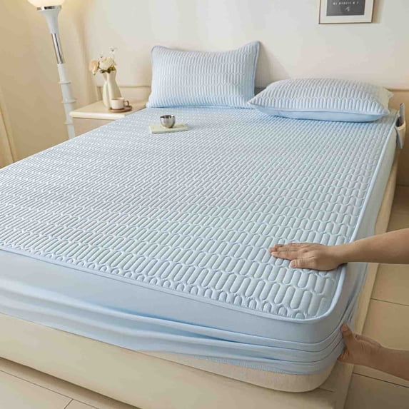 MMJ Quilted Waterproof Fitted Sheet 150x200cm Cotton Soy Mattress Protector for Bed