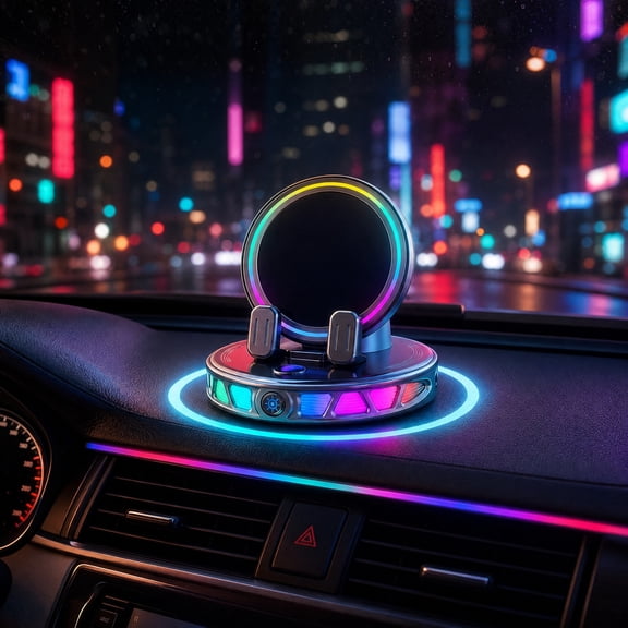 MMJ RGB Car Phone Mount Wireless Charger Auto Clamping Dashboard Holder 15W Fast Charge One Hand Driving Navigation Stand