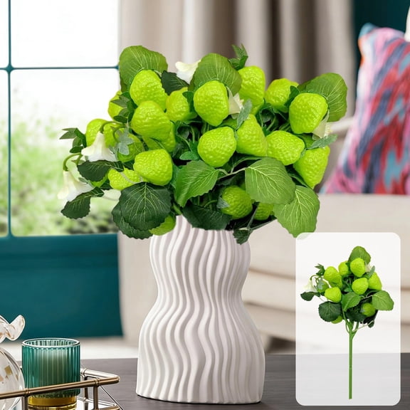 MMJ Realistic Fake Strawberry Stem 11in Artificial Fruit Bouquet for Home Kitchen Decor and Floral Arrangement