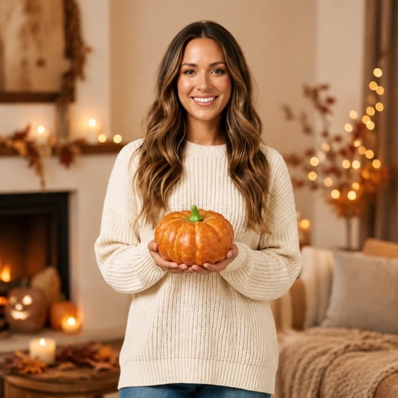 MMJ Realistic Orange Pumpkin Decoration for Fall Halloween Thanksgiving Home Decor