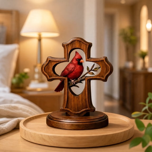 MMJ Red Cardinal Bird Figurine Resin Statue Realistic Hand Painted Wildlife Sculpture Tabletop Shelf Decor Living Room Bedroom Office Nature Ornament