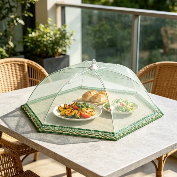 MMJ Round Mesh Food Cover Lace Tent Foldable Fly Insect Proof for Kitchen Dining Table Outdoor Picnic 23.62in