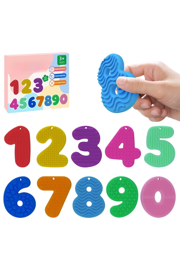 Sensory Stone Keychain Set 0-9 Silicone Numbers Digital Learning Stress Relief Toy