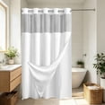 thumbnail image 1 of MMJ Shower Curtain Textured Color Block Waffle Weave Fabric Waterproof Snap Hooks Punch Free Bathroom Curtain 75x71in, 1 of 7