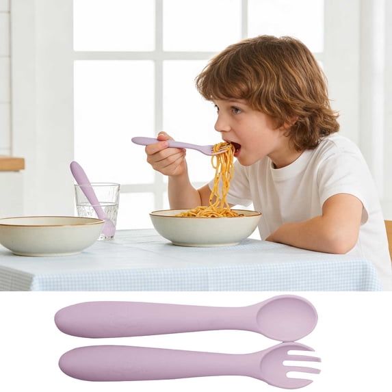 MMJ Silicone Baby Fork and Spoon Set Soft Colorful Toddler Utensils for Self Feeding Weaning