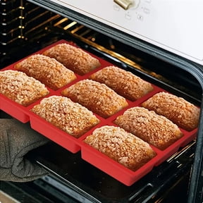 MMJ Silicone Baking Mold 9 Hole Rectangular Cake Pan Nonstick Oven Safe Multi Cavity Baking Tray 12.2x8.3x1.2in Red