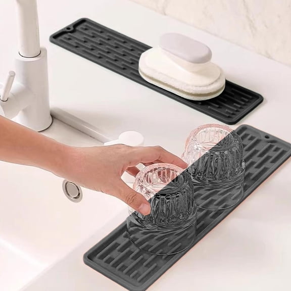 MMJ Silicone Drainage Mat 13.7x3.4in Non Slip Kitchen Counter Mat Quick Dry Trivet Cutting Board Pad Flexible Heat Resistant Drying Tray