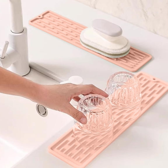 MMJ Silicone Drainage Mat 13.7x3.4in Non Slip Kitchen Counter Mat Quick Dry Trivet Cutting Board Pad Flexible Heat Resistant Drying Tray